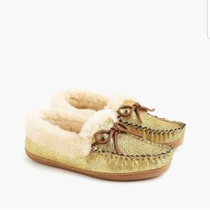 J Crew metallic gold 'lodge' slippers